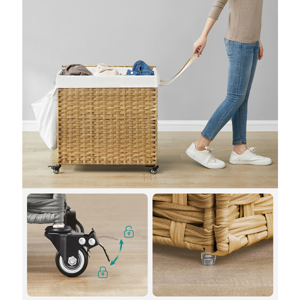 Καλάθι Απλύτων 3 Θέσεων Με Ροδάκια (66x33x66) Songmics LCB363N01