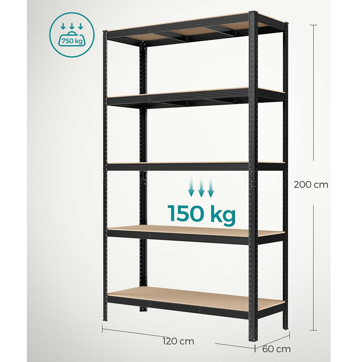 Μεταλλική Ραφιέρα Δαπέδου 5 Θέσεων (120X60X200) Songmics Glr060B01 Home Έπιπλα Βιβλιοθήκες - Ραφιέρες Spitishop