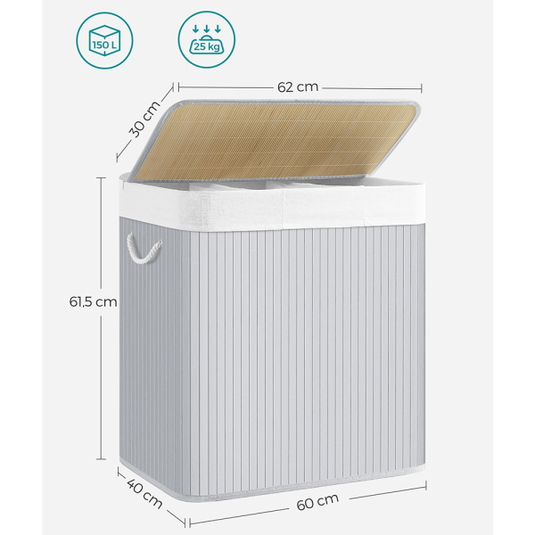 Καλάθι Απλύτων 3 Θέσεων 150Lit (60x40x61) Songmics LCB091G01V1
