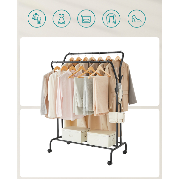 Κρεμάστρα Δαπέδου Διπλή 155εκ. Τροχήλατη Songmics HSR107B01V1