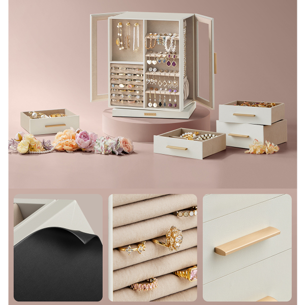 Περιστρεφόμενη Μπιζουτιέρα Κουτί Με Συρτάρια (24x17x28) Songmics JBC170W01