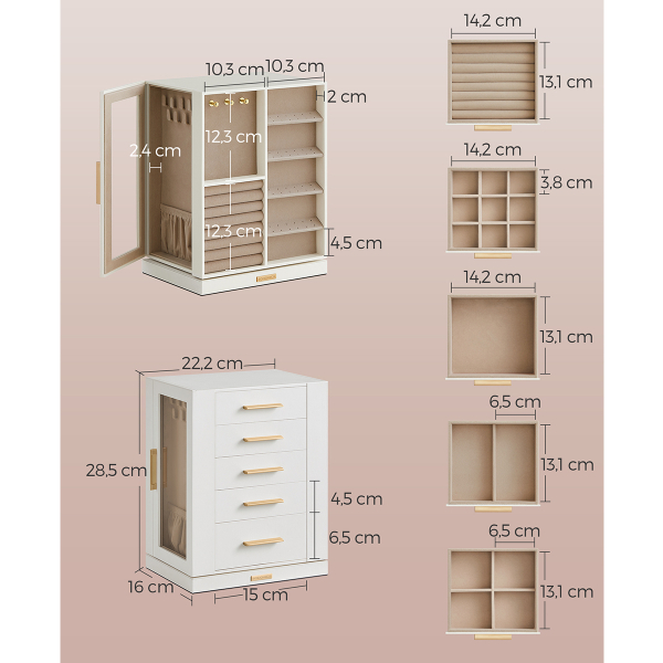 Περιστρεφόμενη Μπιζουτιέρα Κουτί Με Συρτάρια (24x17x28) Songmics JBC170W01