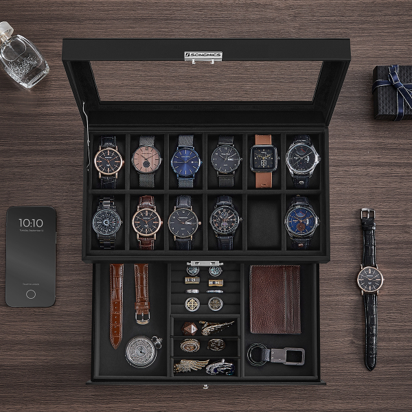 Θήκη Για 12 Ρολόγια & Κοσμήματα (32.5x18.5x13.5) Songmics JWB012B03