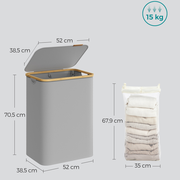 Καλάθι Απλύτων 2 Θέσεων 130Lit (52x38.5x70.5) Songmics LCB513G01V1