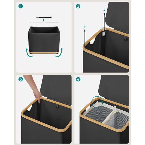 Καλάθι Απλύτων 2 Θέσεων 130Lit (52x38.5x70.5) Songmics LCB513B01V1