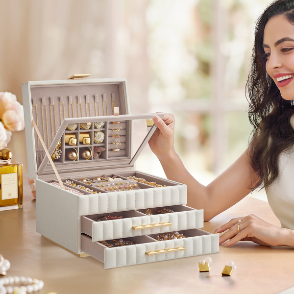 Μπιζουτιέρα Κουτί Με Συρτάρια & Καθρέφτη (24x21.5x15.8) Songmics JBC183W01