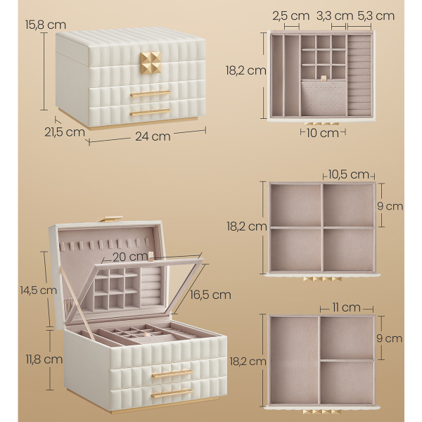 Μπιζουτιέρα Κουτί Με Συρτάρια & Καθρέφτη (24x21.5x15.8) Songmics JBC183W01