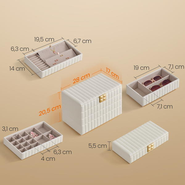 Μπιζουτιέρα Κουτί Με 4 Επίπεδα & Καθρέφτη (28x17x20.5) Songmics JBC181W01