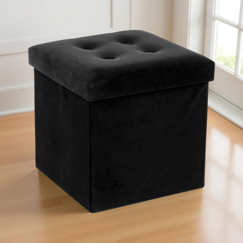 Σκαμπό Με Αποθηκευτικό Χώρο (38x38x38) A-S Lysandre Black Velvet 121470H