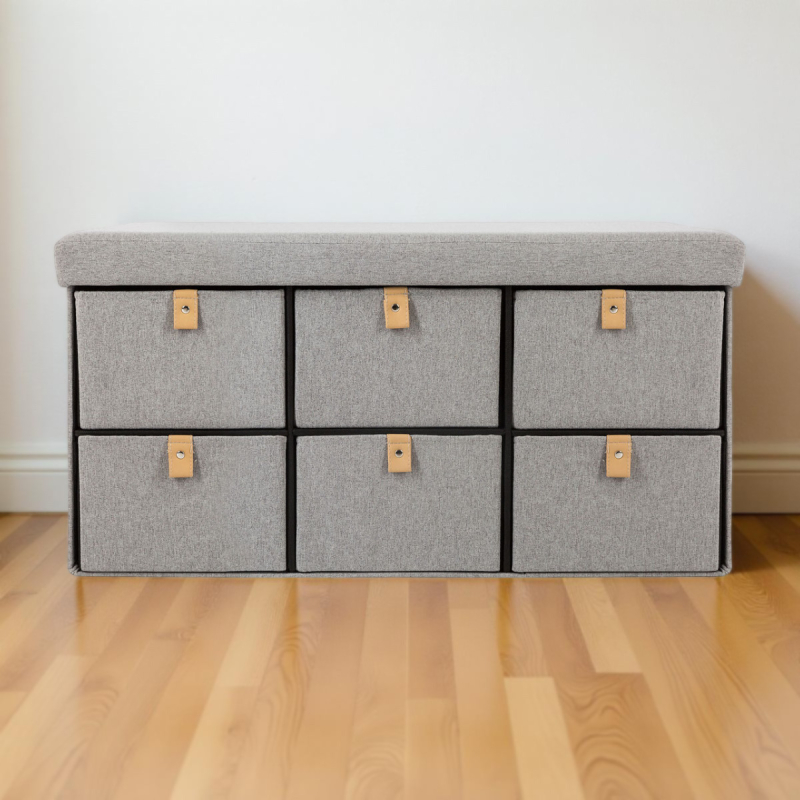 Παγκάκι Εισόδου Με Αποθηκευτικό Χώρο & 6 Κουτιά Αποθήκευσης (76.5x38x38) A-S Grey 157149