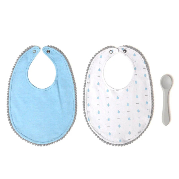 Σαλιάρες (Σετ 2τμχ) + Κουτάλι Φαγητού Σιλικόνης Kiokids 5073 Σιέλ