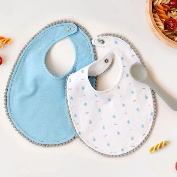 Σαλιάρες (Σετ 2τμχ) + Κουτάλι Φαγητού Σιλικόνης Kiokids 5073 Σιέλ