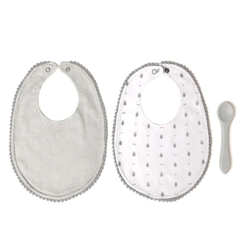 Σαλιάρες (Σετ 2τμχ) + Κουτάλι Φαγητού Σιλικόνης Kiokids 5080 Γκρι