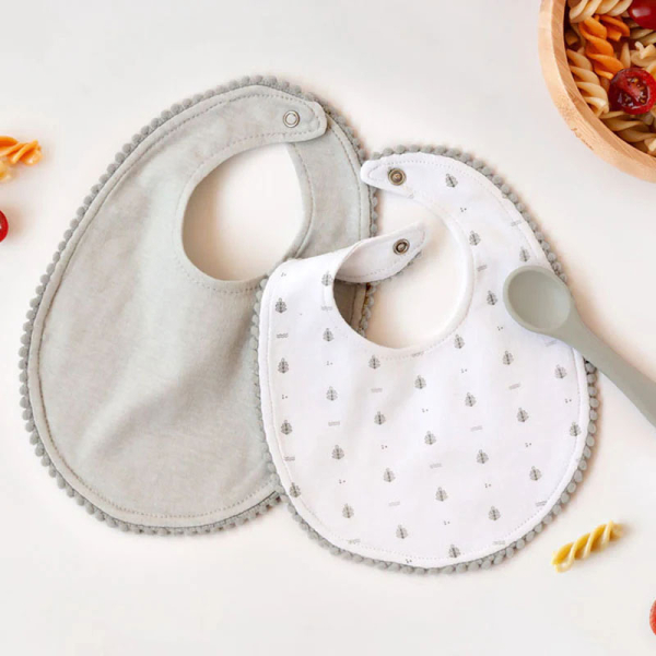 Σαλιάρες (Σετ 2τμχ) + Κουτάλι Φαγητού Σιλικόνης Kiokids 5080 Γκρι