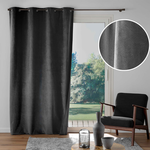Κουρτίνα Συσκότισης Βελουτέ (140x260) Με Τρουκς L-C Olympe Anthracite 1612845