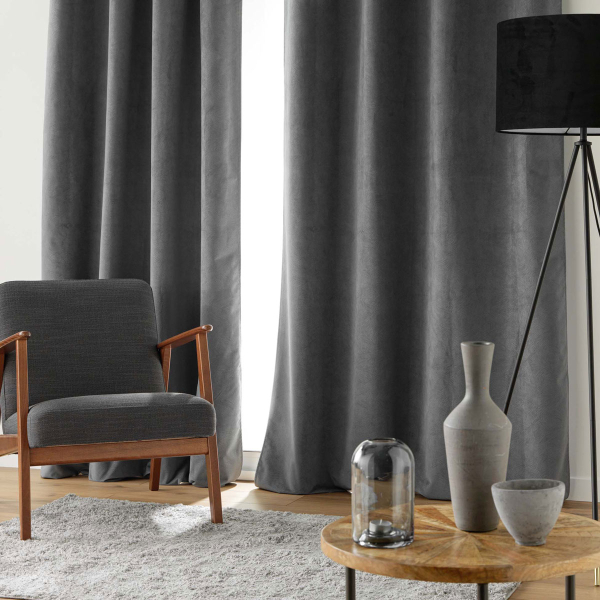 Κουρτίνα Συσκότισης Βελουτέ (140x260) Με Τρουκς L-C Olympe Anthracite 1612845