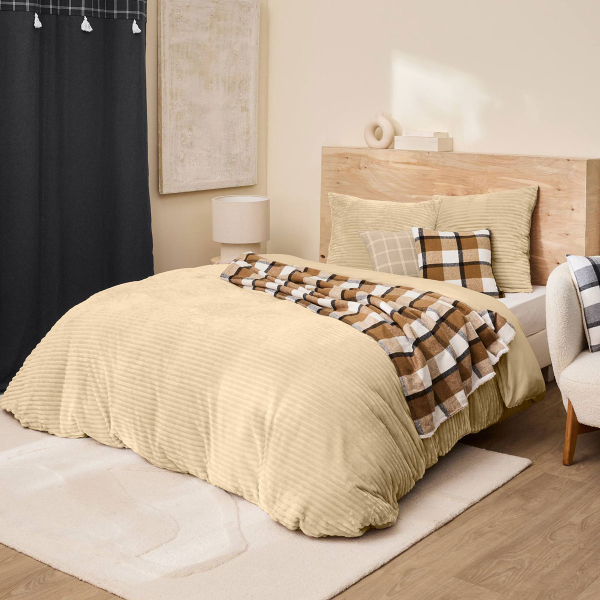 Παπλωματοθήκη Fleece Υπέρδιπλη (240x220) + Διακοσμητικές Μαξιλαροθήκες L-C Veloutea Sable 1645199