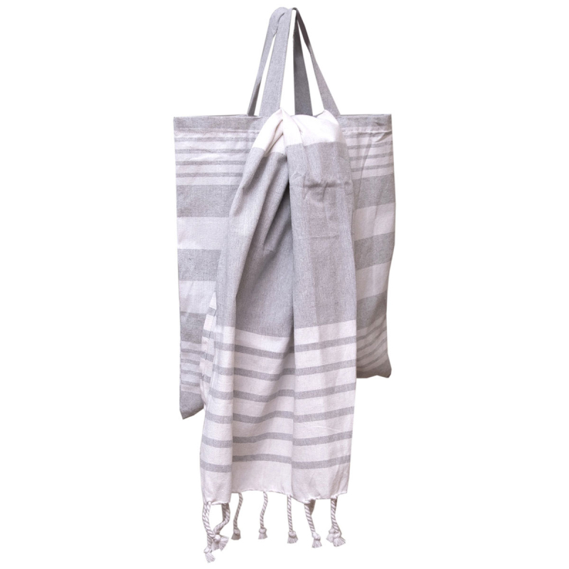 Τσάντα Θαλάσσης + Παρεό (85x165) Viopros Γκαμπριέλα Γκρι