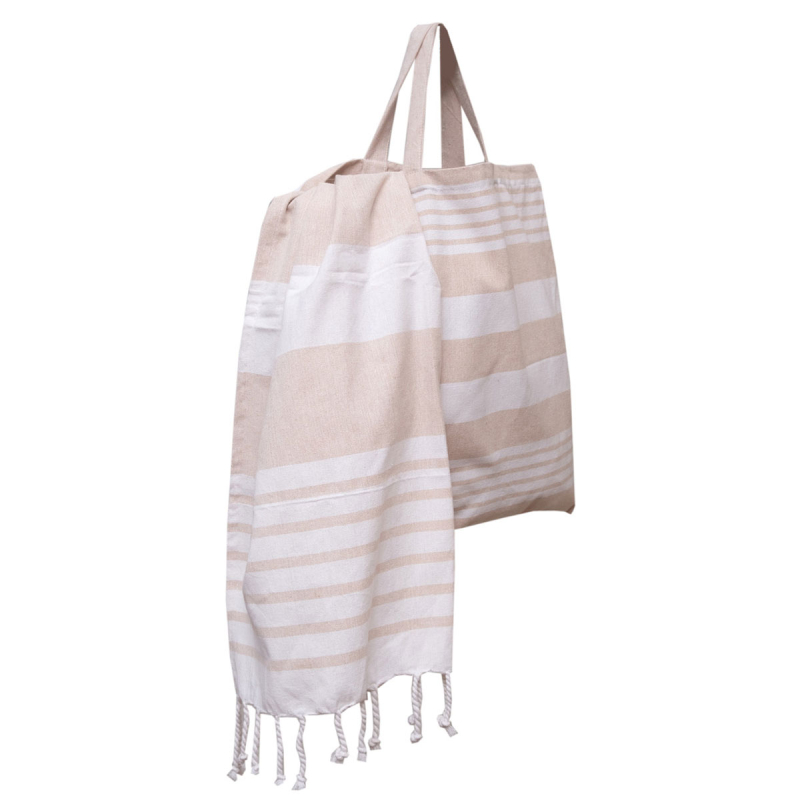 Τσάντα Θαλάσσης + Παρεό (85x165) Viopros Γκαμπριέλα Μπεζ