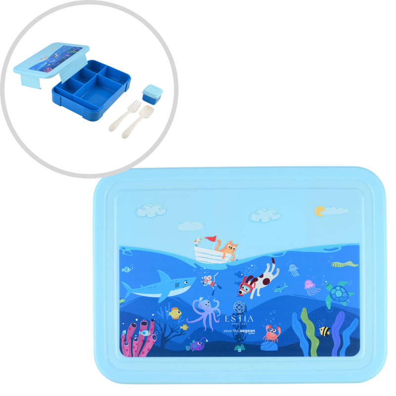 Φαγητοδοχείο Με Χωρίσματα & Κουτάλι & Πιρούνι (Σετ) Estia Save The Aegean Ocean Play 01-33378