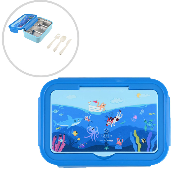 Φαγητοδοχείο Με Χωρίσματα & Κουτάλι & Πιρούνι & Μαχαίρι (Σετ) Estia Save The Aegean Ocean Play 01-33651