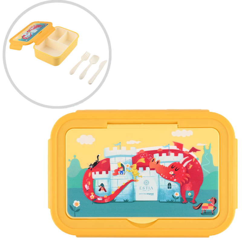 Φαγητοδοχείο Με Χωρίσματα & Κουτάλι & Πιρούνι & Μαχαίρι (Σετ) Estia Save The Aegean Fortress Dragon 01-33620