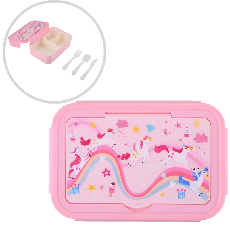 Φαγητοδοχείο Με Χωρίσματα & Κουτάλι & Πιρούνι & Μαχαίρι (Σετ) Estia Save The Aegean Rainbow Dreams 01-34375