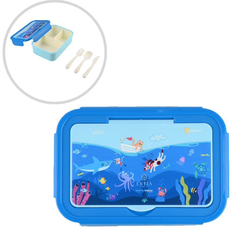 Φαγητοδοχείο Με Χωρίσματα & Κουτάλι & Πιρούνι & Μαχαίρι (Σετ) Estia Save The Aegean Ocean Play 01-33583