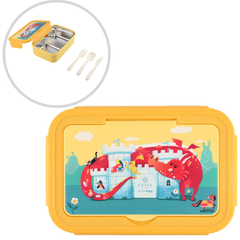 Φαγητοδοχείο Με Χωρίσματα & Κουτάλι & Πιρούνι & Μαχαίρι (Σετ) Estia Save The Aegean Fortress Dragon 01-33699