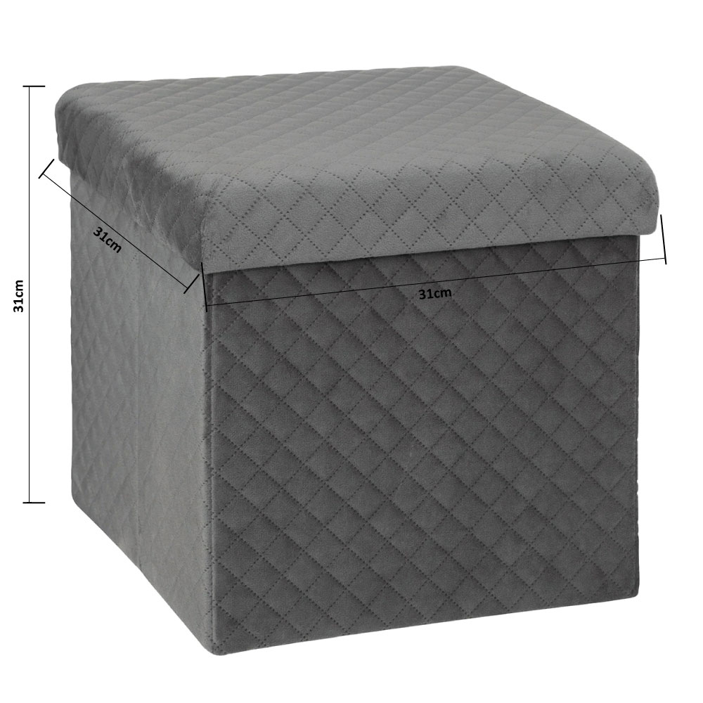 Σκαμπό με Αποθηκευτικό Χώρο (31X31X31) F-V Velvet Grey 167845E Home Έπιπλα Spitishop