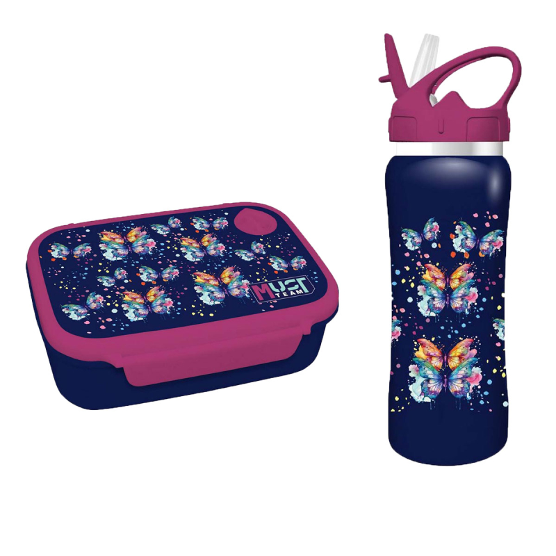 Φαγητοδοχείο 800ml & Παγούρι 500ml Must Butterfly 000586471