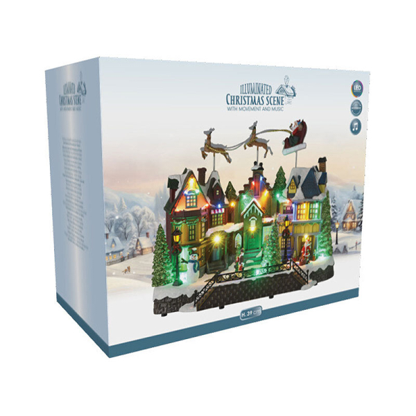 Χριστουγεννιάτικο Χωριό Με Led - Μουσική - Κίνηση (42.5x23x35.5) K-M Flying Sleigh ABG102100