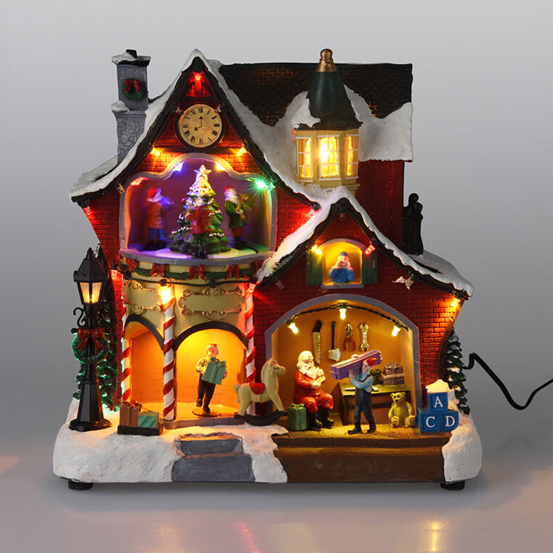 Χριστουγεννιάτικο Σπιτάκι Με Led - Μουσική - Κίνηση (26.5x16.5x27.5) K-M Santa's Workshop ABG102140