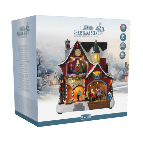 Χριστουγεννιάτικο Σπιτάκι Με Led - Μουσική - Κίνηση (26.5x16.5x27.5) K-M Santa's Workshop ABG102140