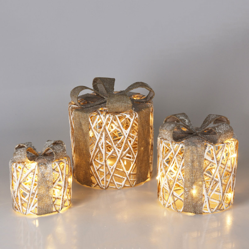 Χριστουγεννιάτικα Διακοσμητικά Κουτιά Με Led (Σετ 3τμχ) K-M Grey AMZ112120