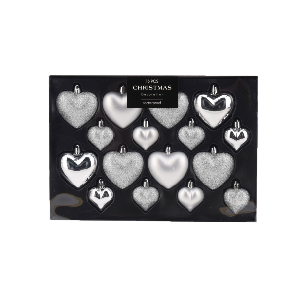 Χριστουγεννιάτικα Στολίδια (Σετ 16τμχ) K-M Heart Silver AVS101610