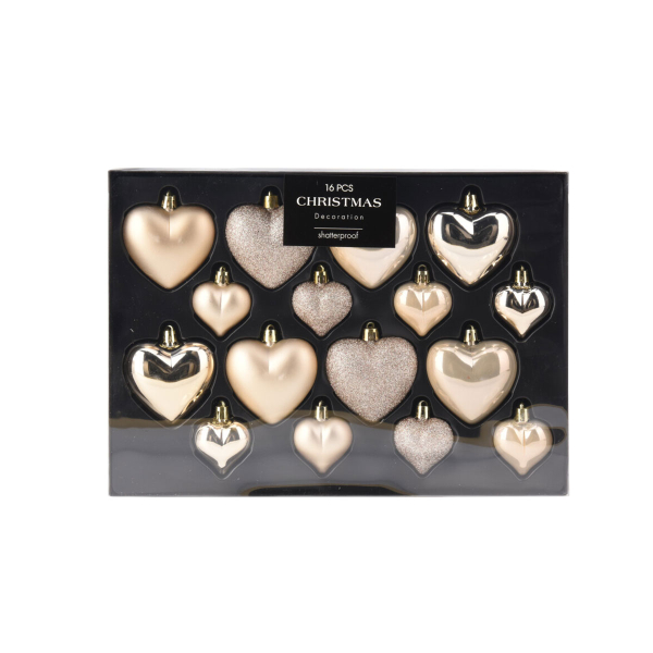 Χριστουγεννιάτικα Στολίδια (Σετ 16τμχ) K-M Heart Cream AVS101650