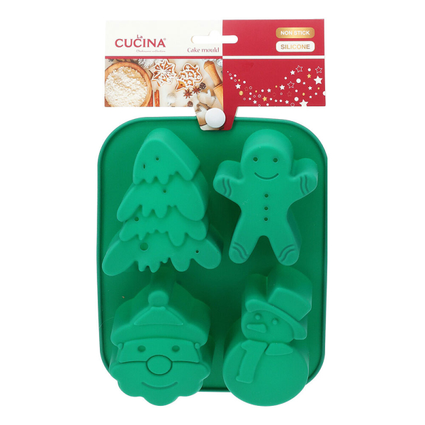Χριστουγεννιάτικη Φόρμα Σιλικόνης Για 4 Κεκάκια (25.5x16x3) K-M Green 170492860