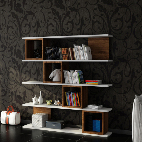 Βιβλιοθήκη Δαπέδου 10 Θέσεων (120x19.5x120) A-G Wind 745DCD3619 White/Walnut