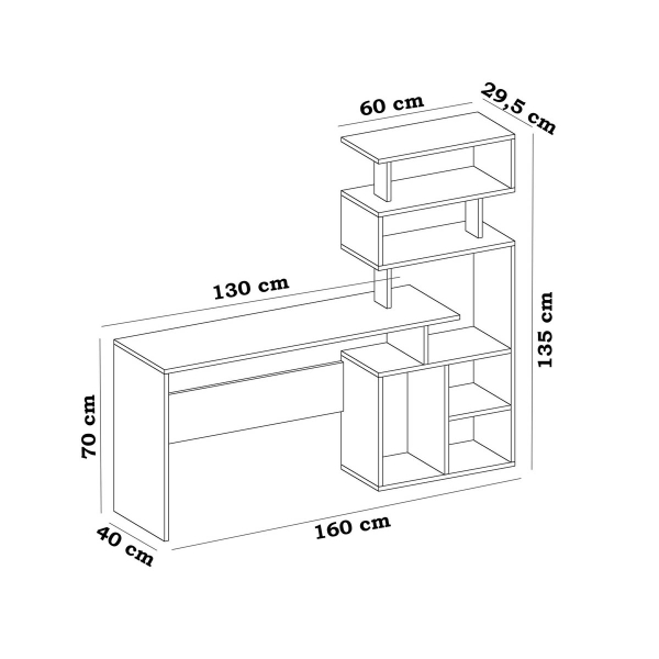 Γραφείο Με Βιβλιοθήκη (160x40x135) A-G Next 788DEC3805 White