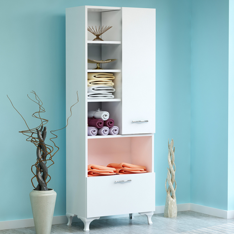 Ραφιέρα Δαπέδου 4 Θέσεων Με Ντουλάπια (60x31.5x164) A-G Sezen 788DEC3909 White