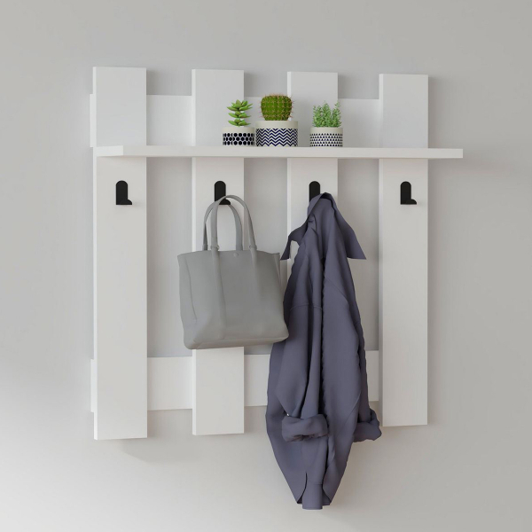 Κρεμάστρα Τοίχου 4 Θέσεων Με Ράφι (70x18x70) A-G Carina 835PUQ4004 White