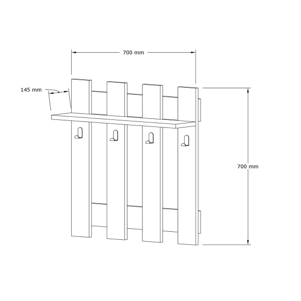 Κρεμάστρα Τοίχου 4 Θέσεων Με Ράφι (70x18x70) A-G Carina 835PUQ4004 White