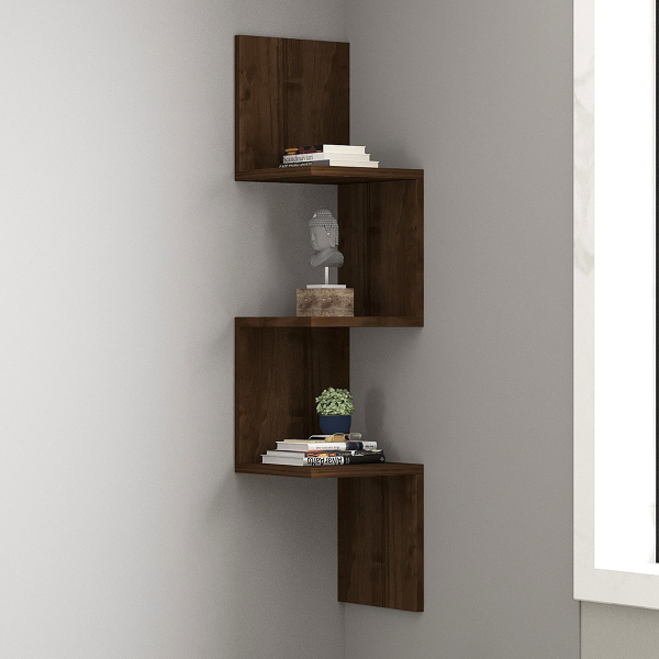 Γωνιακή Βιβλιοθήκη Τοίχου 3 Θέσεων (25x25x105.4) A-G Zikzak 835PUQ1634 Walnut