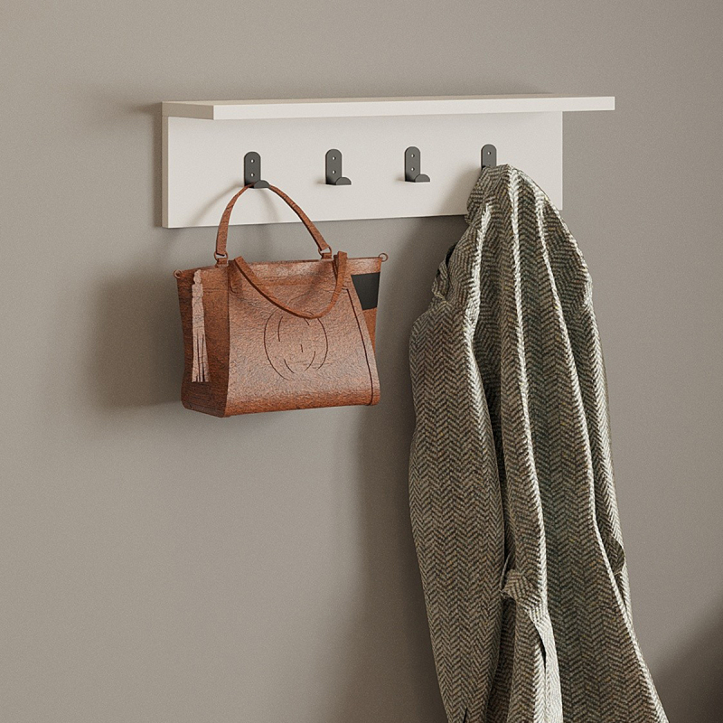 Κρεμάστρα Τοίχου 4 Θέσεων Με Ράφι (60x16.3x14.5) A-G Ayla 835PUQ1636 White