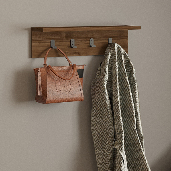 Κρεμάστρα Τοίχου 4 Θέσεων Με Ράφι (60x16.3x14.5) A-G Ayla 835PUQ1637 Walnut