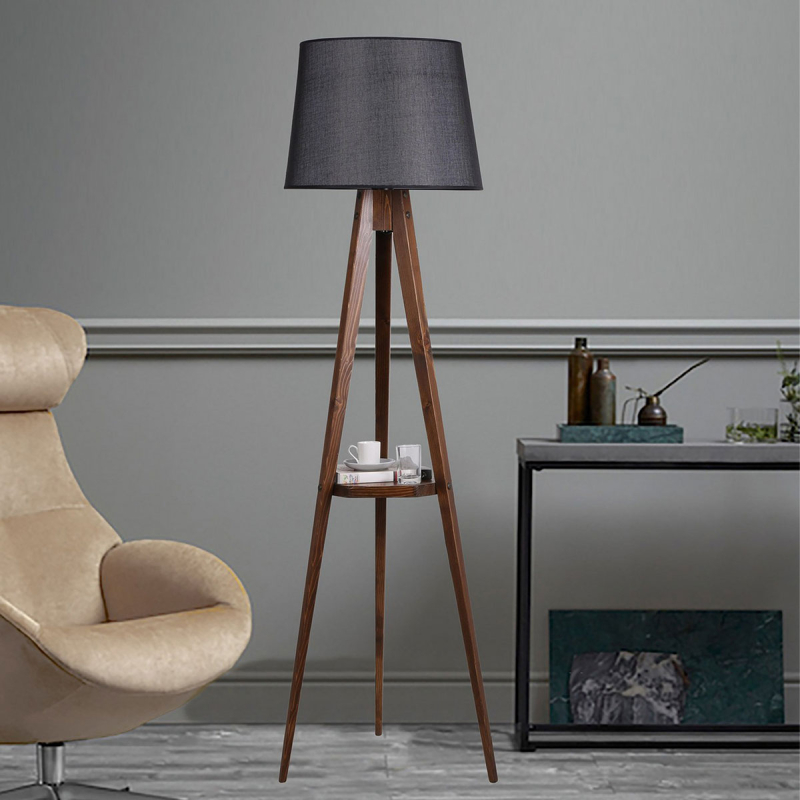 Φωτιστικό Δαπέδου Με Ράφι A-G Pramit 534LUN2174 Black/Walnut