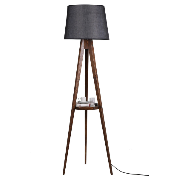 Φωτιστικό Δαπέδου Με Ράφι A-G Pramit 534LUN2174 Black/Walnut