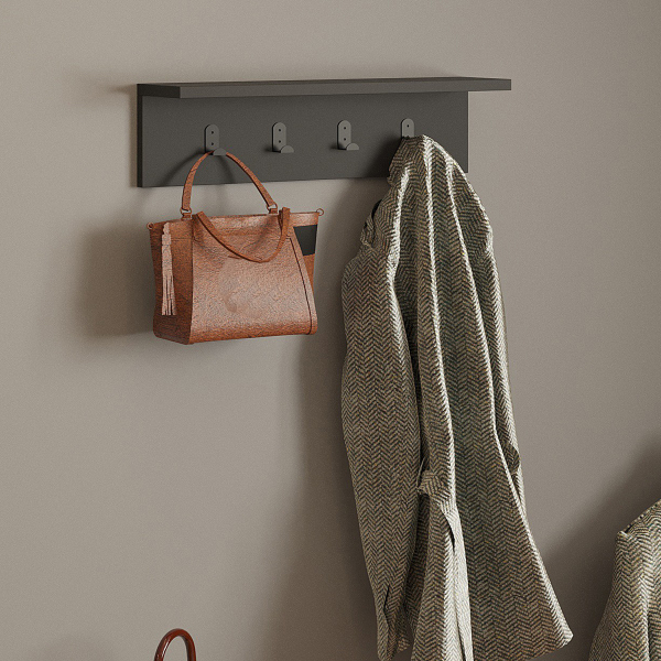 Κρεμάστρα Τοίχου 4 Θέσεων Με Ράφι (60x16.3x14.5) A-G Ayla 835PUQ1654 Anthracite