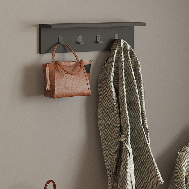 Κρεμάστρα Τοίχου 4 Θέσεων Με Ράφι (60x16.3x14.5) A-G Ayla 835PUQ1654 Anthracite